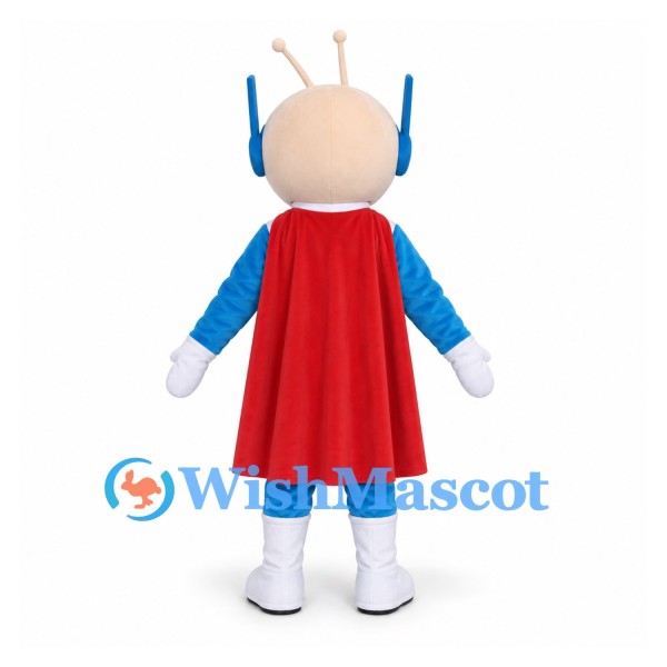 Superhero Mascot Costume in Blue with Red Cape and Antennae