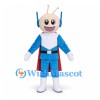 Superhero Mascot Costume in Blue with Red Cape and Antennae