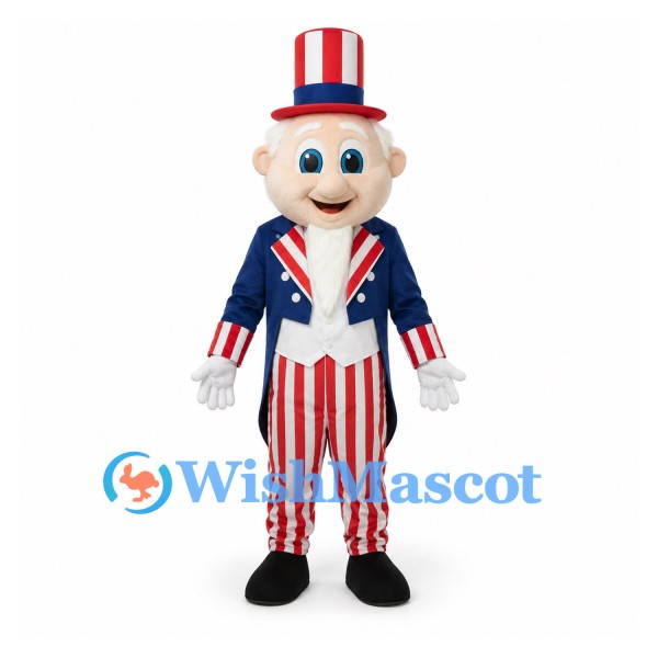 Uncle Sam Mascot Costume with Striped Pants and Patriotic Top Hat