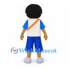 Boy Mascot Costume with Black Hair and Blue and White Outfit
