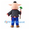 Pig Mascot Costume with Black Robe and Blue Pants