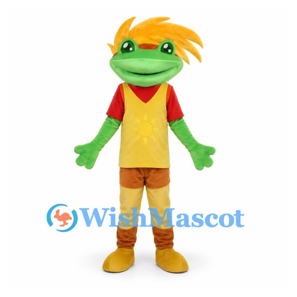 Lizard Mascot Costume with Orange Hair and Yellow Shirt