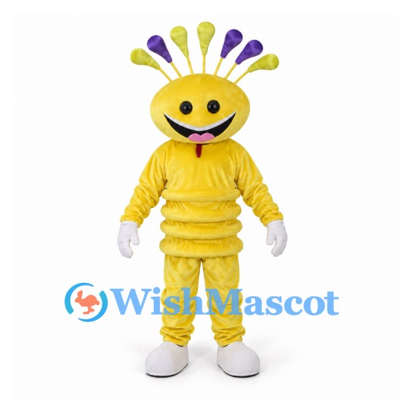 Monster Mascot Costume in Yellow with Purple Tipped Head Spikes