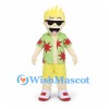 Man Mascot Costume with Black Sunglasses and Green Star Shirt