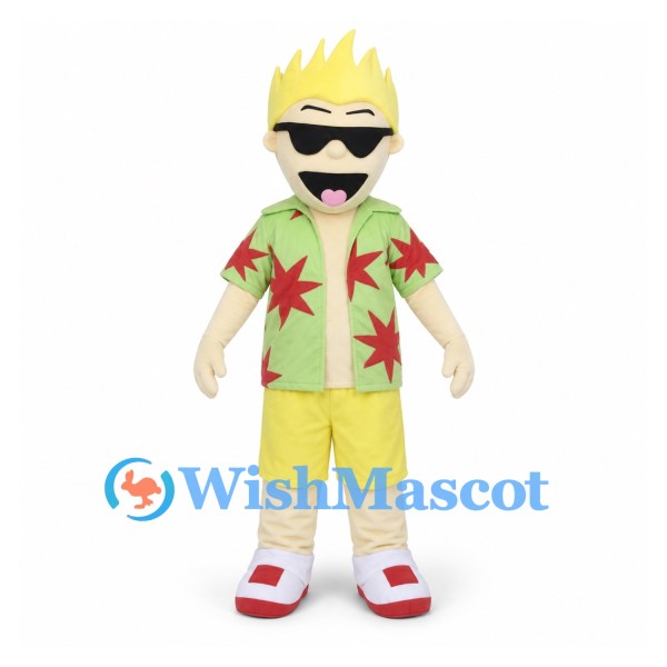 Man Mascot Costume with Black Sunglasses and Green Star Shirt
