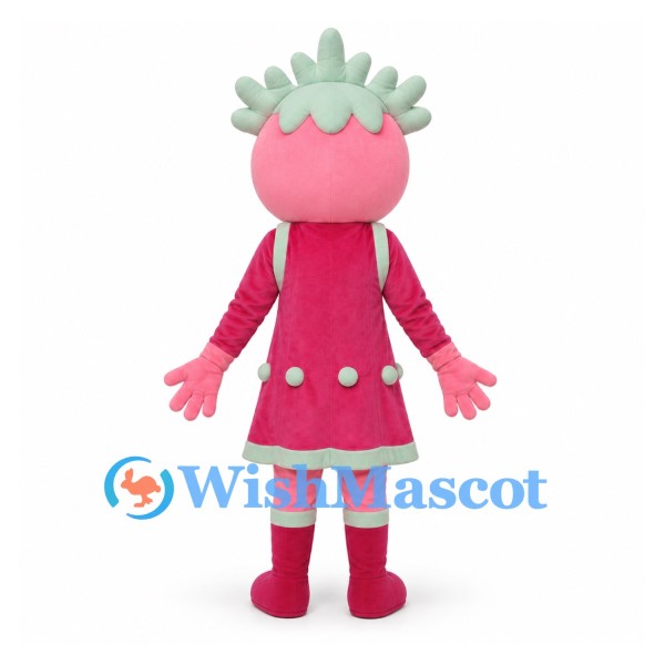 Girl Mascot Costume with Pink Face and Mint Trim Dress