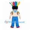 Boy Mascot Costume with Colorful Feather Headdress and Blue Pants