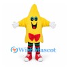 Star Mascot Costume in Yellow with Red Bow and Striped Legs