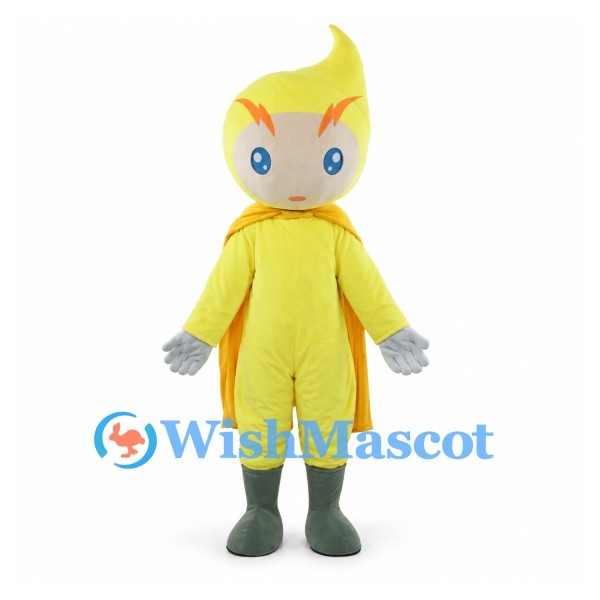 Superhero Mascot Costume in Yellow with Orange Cape