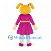 Girl Mascot Costume with Yellow Pigtails and Pink Sun Dress