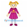 Girl Mascot Costume with Yellow Pigtails and Pink Sun Dress