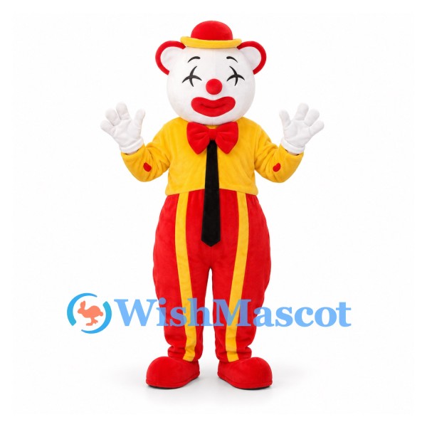 Clown Mascot Costume with White Face and Red Striped Pants
