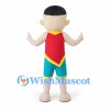 Boy Mascot Costume with Red Sleeveless Shirt and Blue Shorts