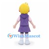 Girl Mascot Costume with Blond Hair and Purple Hooded Dress