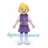 Girl Mascot Costume with Blond Hair and Purple Hooded Dress