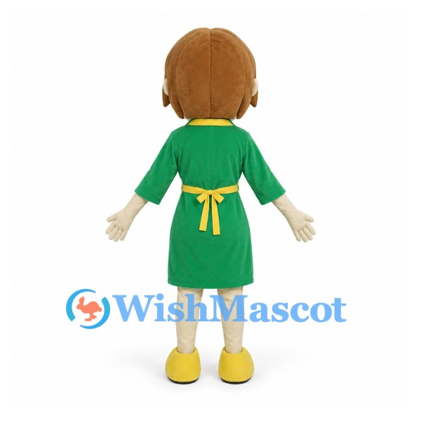 Woman Mascot Costume with Green Dress and Yellow Polka Dot Apron