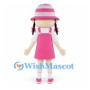 Girl Mascot Costume with Pink Overalls Dress and Striped Hat