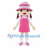Girl Mascot Costume with Pink Overalls Dress and Striped Hat