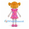 Girl Mascot Costume with Orange Hair Buns and Pink Polka Dot Dress