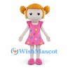 Girl Mascot Costume with Orange Hair Buns and Pink Polka Dot Dress