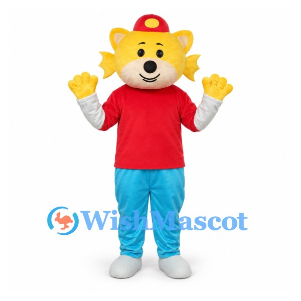 Cat Mascot Costume with Red Shirt and Light Blue Pants