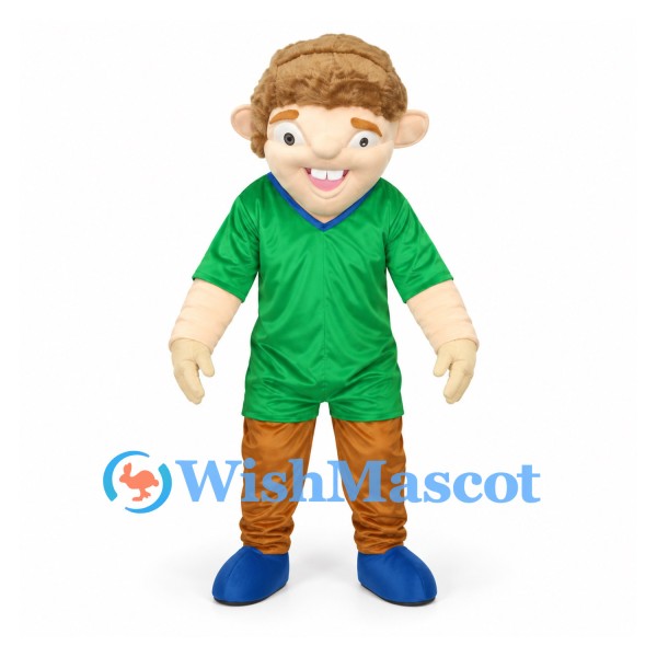 Boy Mascot Costume with Green Shirt and Brown Pants