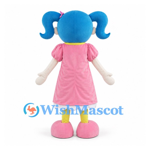 Girl Mascot Costume with Blue Pigtails and Pink Dress