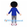 Boy Mascot Costume with Round Glasses and Blue Buttoned Shirt