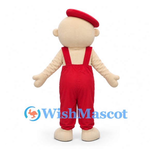Boy Mascot Costume with Red Overalls and Beret