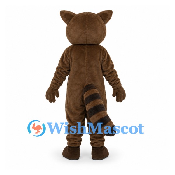 Raccoon Mascot Costume in Brown with White Belly and Striped Tail