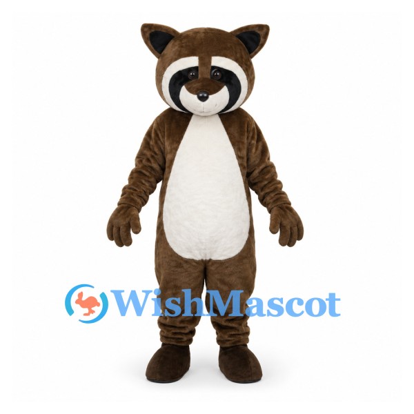 Raccoon Mascot Costume in Brown with White Belly and Striped Tail