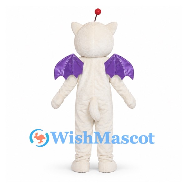 Fantasy Cat Mascot Costume in White with Purple Wings