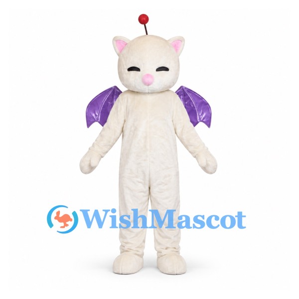Fantasy Cat Mascot Costume in White with Purple Wings