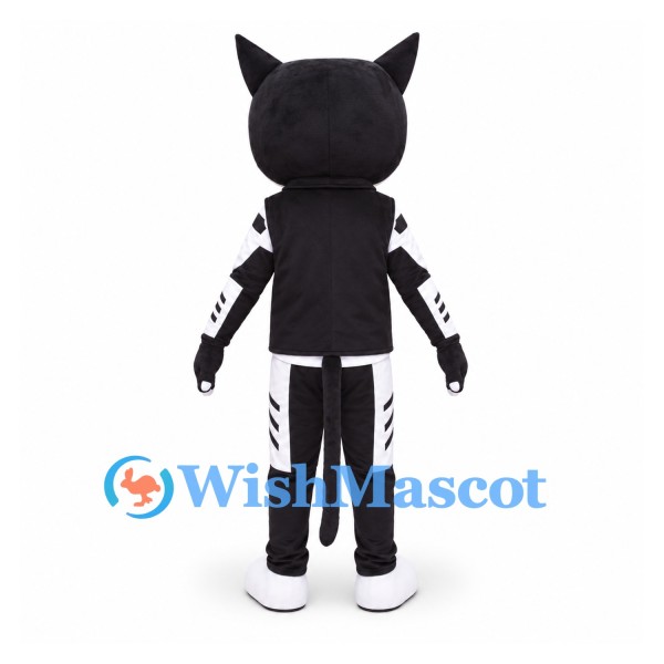 Cat Mascot Costume in Black with White Striped Suit