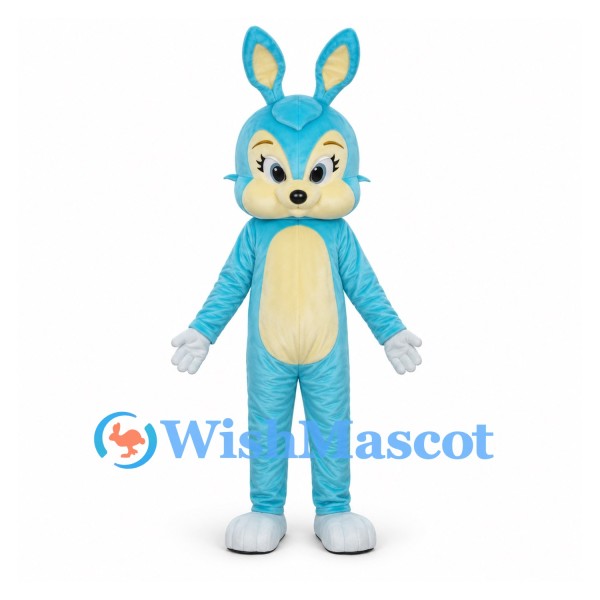 Rabbit Mascot Costume in Turquoise with Cream Belly