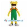 Raccoon Mascot Costume in Yellow with Green Overalls