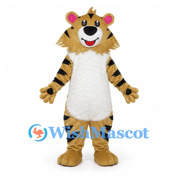 Tiger Mascot Costume in Tan with Black Stripes and White Belly