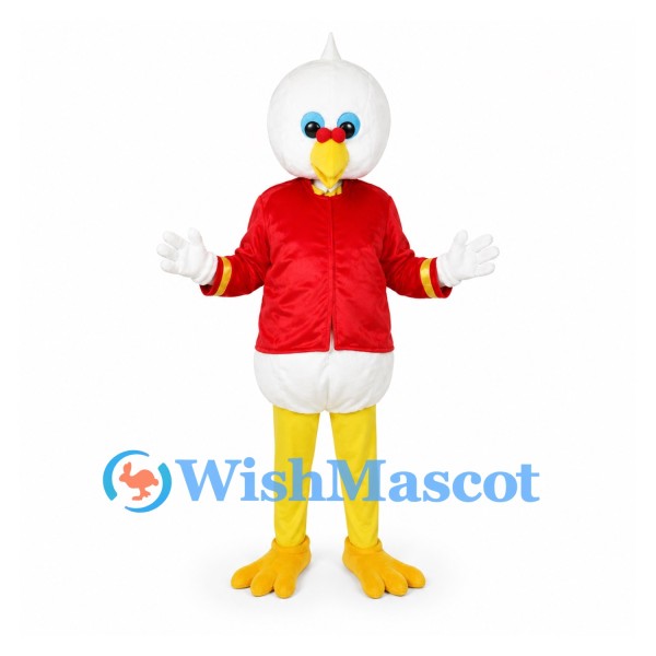 Bird Mascot Costume with Red Jacket and Yellow Legs