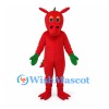 Dragon Mascot Costume in Red with Green Spines and Hands