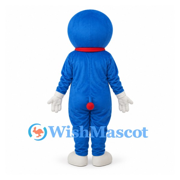 Robot Cat Mascot Costume in Blue with White Belly and Red Collar