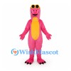 Dragon Mascot Costume in Pink with Yellow Belly and Horns