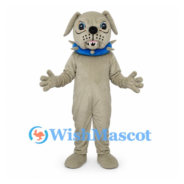 Dog Mascot Costume in Gray with Blue Spiked Collar