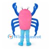 Crab Mascot Costume in Pink with Blue Claws and Legs