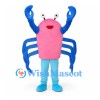 Crab Mascot Costume in Pink with Blue Claws and Legs