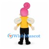 Fairy Mascot Costume with Pink Swirl Hair and Yellow Shirt
