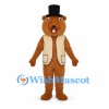 Beaver Mascot Costume with Black Top Hat and Tan Vest