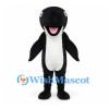 Whale Mascot Costume in Black and White with Rounded Head