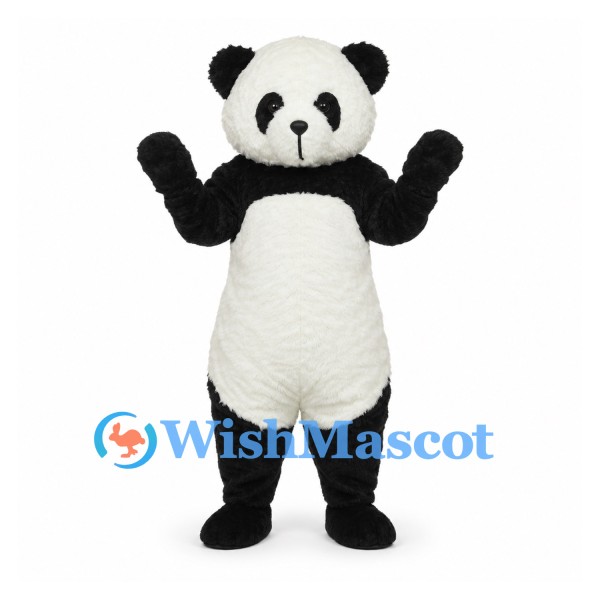 Panda Mascot Costume in Black and White with Textured Belly