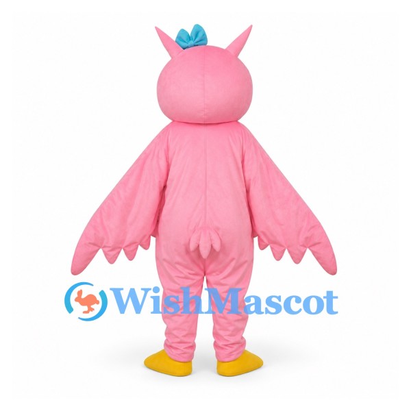 Owl Mascot Costume in Pink with Gray Eye Rings