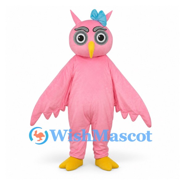 Owl Mascot Costume in Pink with Gray Eye Rings